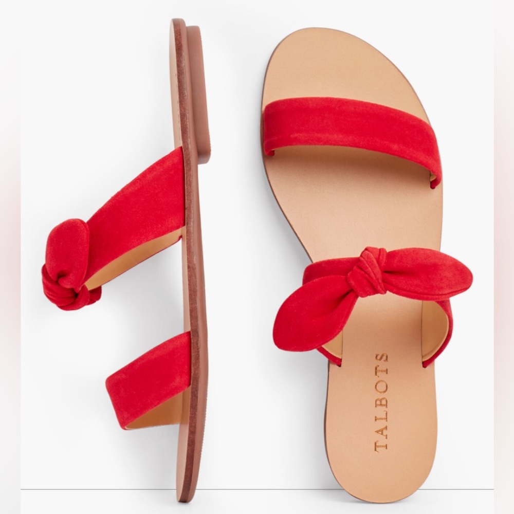 Talbots Hanna Knotted Slide Sandal Suede Red Womens size 7 Summer Travel Sandal